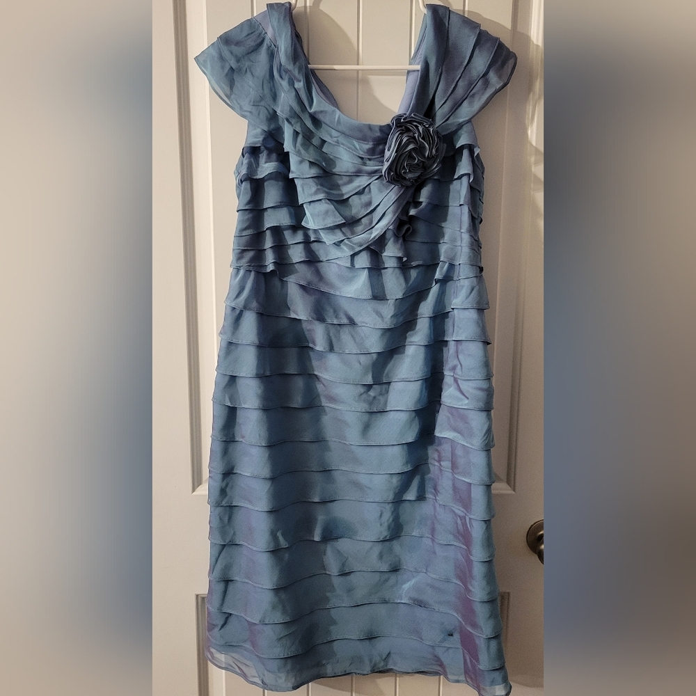 London Times Cocktail Evening Midi Dress Iridescent Ruffled Size 14